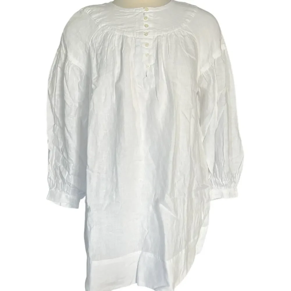 J. CREW Gathered popover dress in linen White Size L NWT